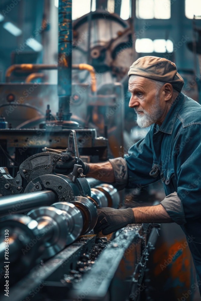 Aufkleber a man working on a machine in a factory. suitable for industrial and manufacturing concepts