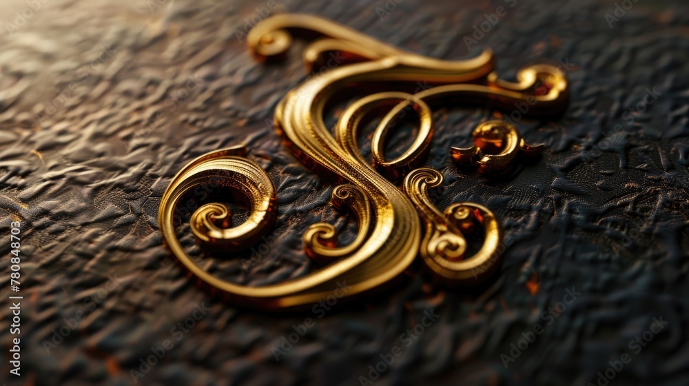 Poster close up of a gold letter s on a table, suitable for various design projects