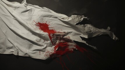 Blood on a white flag. Cancellation of the truce. AI generative. - obrazy, fototapety, plakaty
