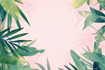 Palm leaves border on a pink background. Summer vacation and travel concept. Frame illustration for banner, greeting, invitation. 
