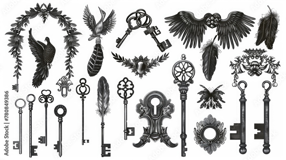 Poster Bunch of keys with a bird, versatile image for various concepts