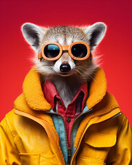 anthropomorphic animal in funky clothes and sunglasses
