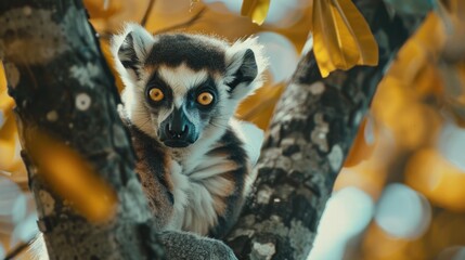 Obraz premium Close-up of a lemur sitting in a tree. Perfect for nature and wildlife themes
