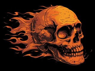 A skull with flames on it's face.