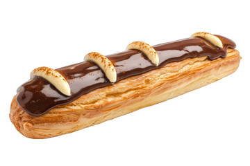 Gourmet Chocolate Eclair on White Background