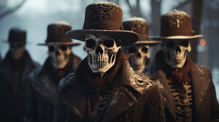 Group of Skeletons in Mexican cowboy style  - obrazy, fototapety, plakaty