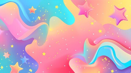 Fluid gradient background vector. Cute and minimal style posters with colorful, geometric shapes, stars and liquid color. Modern wallpaper design for social media, idol poster, banner, flyer.