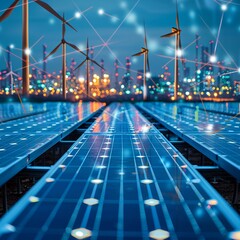 Sustainable industrial ecosystems, where advanced electrical engineering technologies and green energy practices merge, setting new standards , close-up