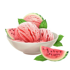 Watermelon ice cream Vector realistic. Organic natural dessert refreshment 3d illustration isolated on white background