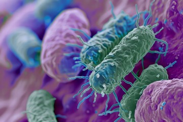 E coli a gram negative rod shaped bacterium is a normal gut microbe that causes diarrhea and inflammation Close up image