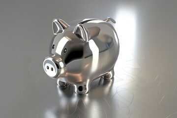 Empty piggy bank on silver background