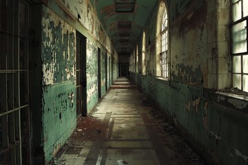 Empty prison hallway - obrazy, fototapety, plakaty