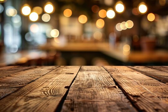 Empty wood table with blurred background for business presentation and product display