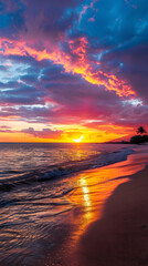 Breathtaking Sunset Over Tranquil Beach: A Symphony of Colors Painting the Sky