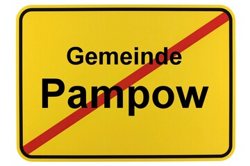 Illustration eines Ortsschildes der Gemeinde Pampow in Mecklenburg-Vorpommern - obrazy, fototapety, plakaty