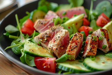 Fresh garden salad with tuna seared