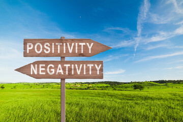 Positive Or Negative concept road sign with cloudy and sunny sky background.