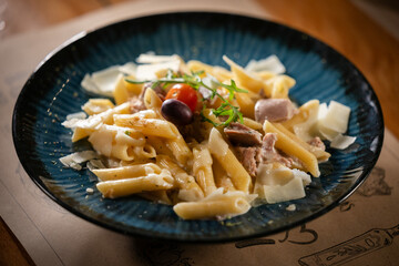 Plate of tuna salad in restaurant