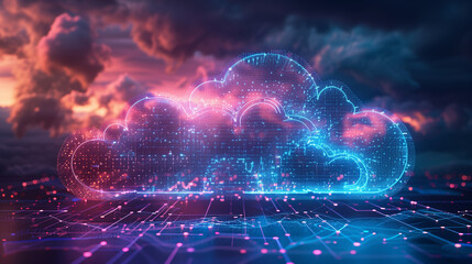 Cloud computing transfer big data on internet. futuristic digital technology - obrazy, fototapety, plakaty