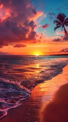 Foto op Plexiglas Breathtaking Sunset Over Tranquil Beach: A Symphony of Colors Painting the Sky © Essie