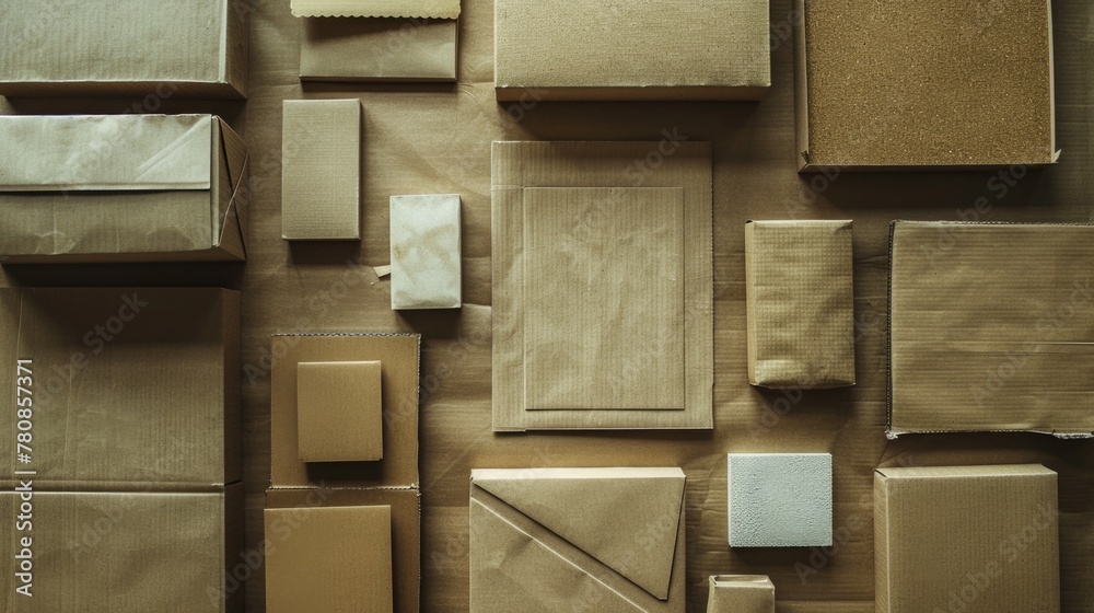 Aufkleber brown boxes arranged neatly on a table. suitable for storage or moving concept