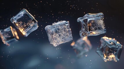 A bunch of ice cubes floating in the air. Perfect for summer drink concepts - Powered by Adobe