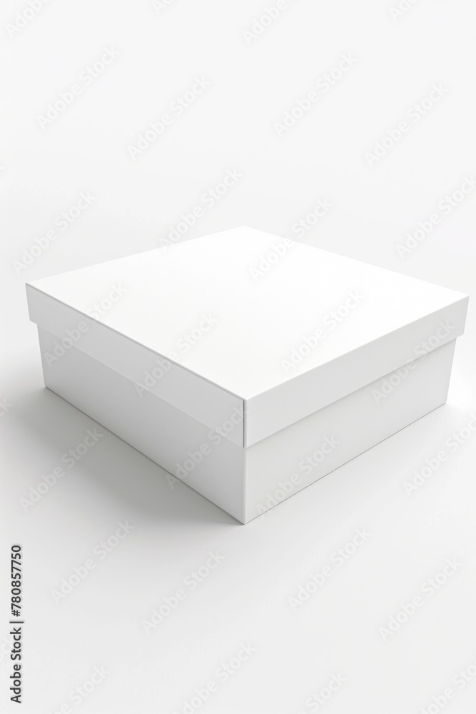 Poster a white box placed on a plain surface. suitable for product mockups