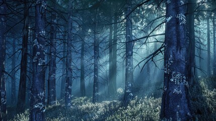A dense forest filled with tall trees. Suitable for nature backgrounds - obrazy, fototapety, plakaty