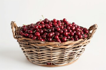 Fresh cherries in a basket on a wooden table, perfect for food and healthy lifestyle concepts