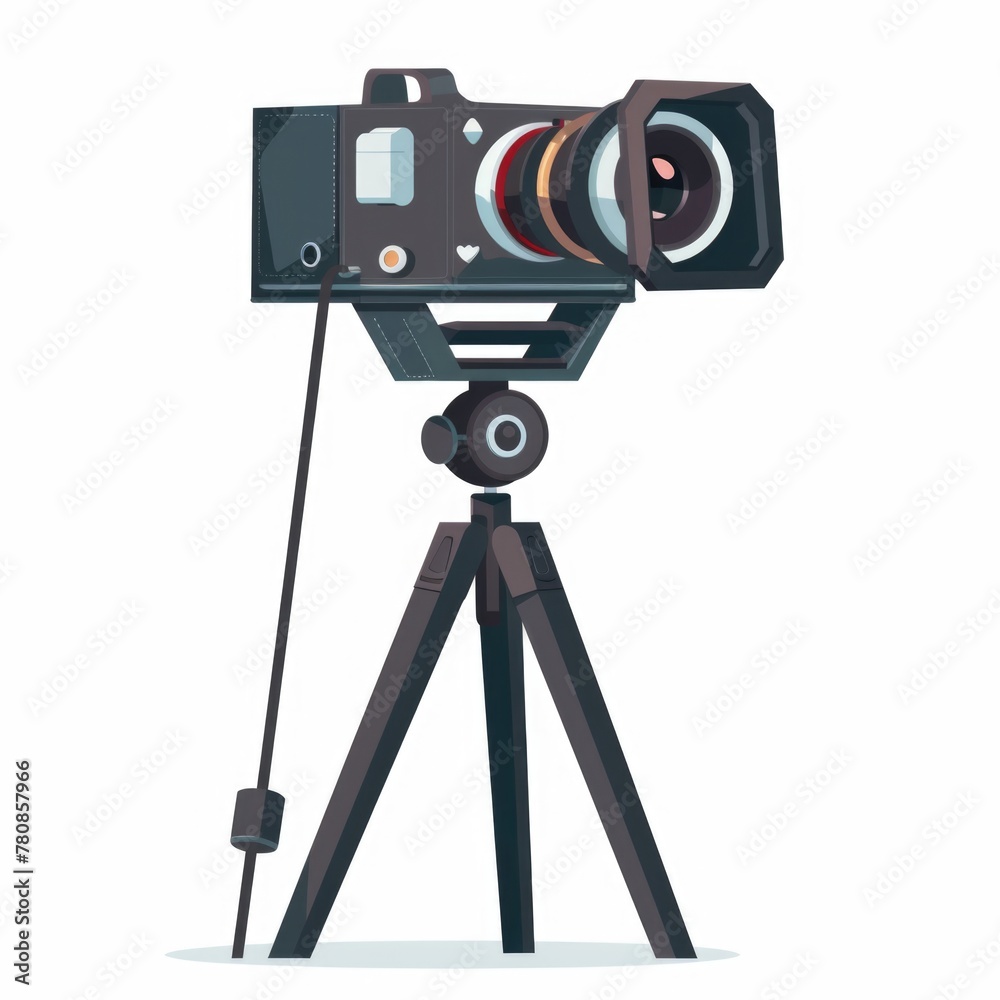 Poster a camera mounted on a tripod, suitable for various photography projects