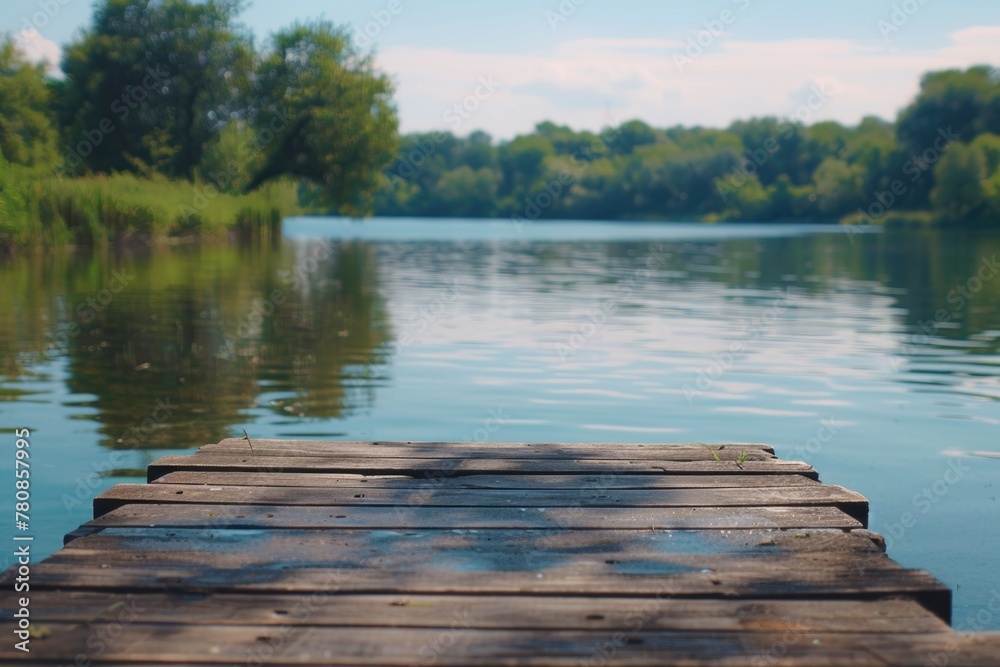 Poster a peaceful dock on a serene lake. ideal for nature and relaxation concepts