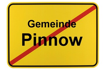 Illustration eines Ortsschildes der Gemeinde Pinnow in Mecklenburg-Vorpommern - obrazy, fototapety, plakaty