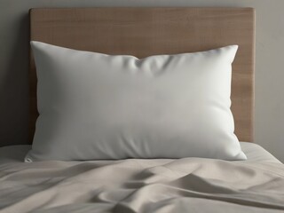 Bed maid-up with clean white pillows and bed sheets in beauty room. Close-up. Lens flair in sunlight.Ai Generative