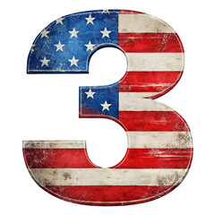 A number  3 is filled with the design of the United States flag against a solid-colored background.