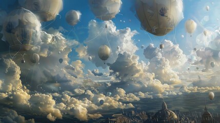 A multitude of balloons for traveling in the sky. AI generative. - obrazy, fototapety, plakaty