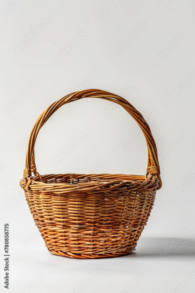 Poster A simple wicker basket on a plain white background. Suitable for various design projects