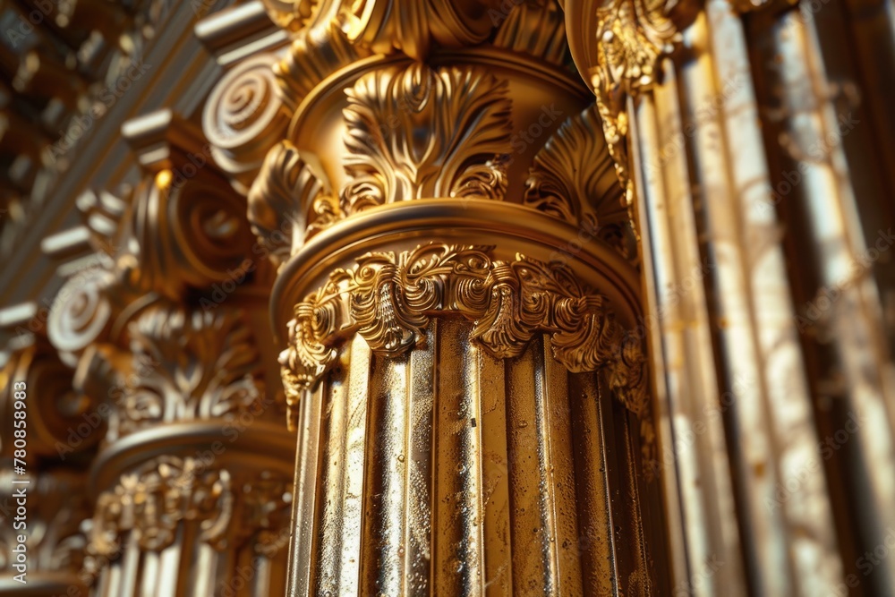 Aufkleber Detailed view of a golden column with a clock, suitable for time management concepts