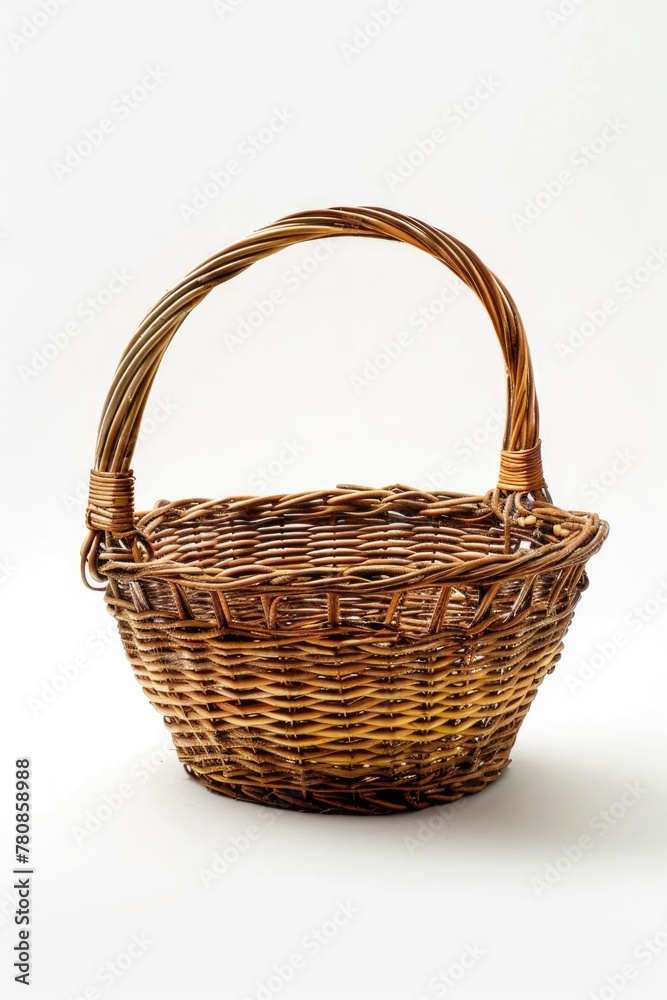 Poster A wicker basket on a plain white background. Suitable for various design projects