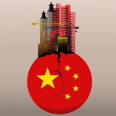 Chinese property sector crisis, financial crisis, China's Real Estate slump, China flag ball cracked 