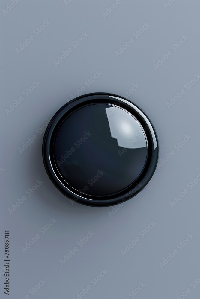 Poster A black button on a gray surface, perfect for tech or design projects