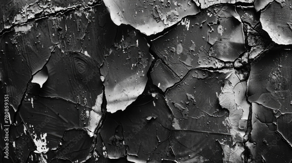 Poster detailed black and white image of peeling paint. suitable for background or texture use