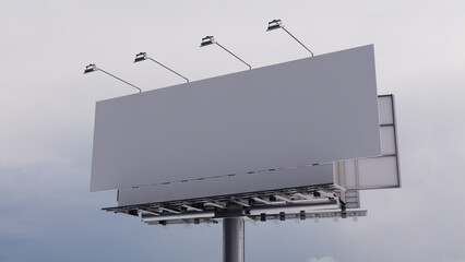 Marketing Billboard. Blank Outdoor Sign against an Overcast Morning Sky. Design Template.
