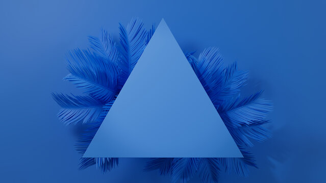 Blue, Palm Plant Border with Triangle Botanical Frame. Contemporary Design with copy-space.