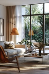 Fototapeta premium A cozy living room with stylish furniture, perfect for interior design projects