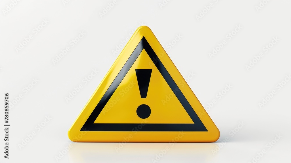 Poster A yellow triangular warning sign with a black exclamation point. Suitable for safety and caution concepts