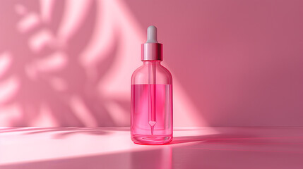 Obraz na płótnie Canvas Pink Aesthetic Cosmetic Serum Bottle on Textured Background