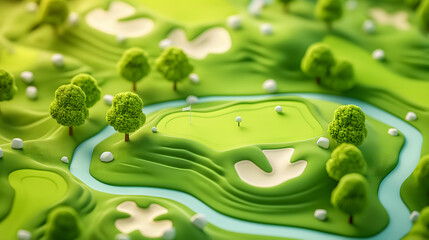 Naklejka premium Scenic Miniature Golf Course Landscape with Lush Greenery