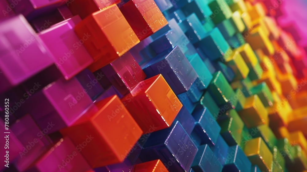 Poster Close up of a colorful wall made of blocks. Ideal for backgrounds and textures