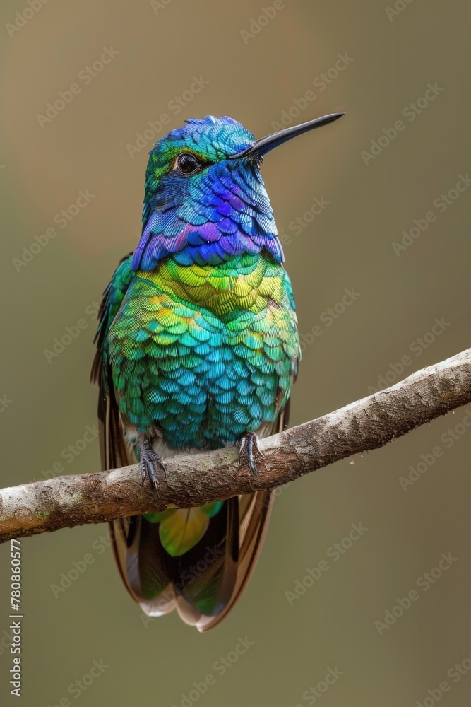 Poster a vibrant bird perched on a tree branch, suitable for nature themes