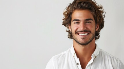 Fototapeta premium A man with curly hair wearing a white shirt, suitable for business or casual concepts
